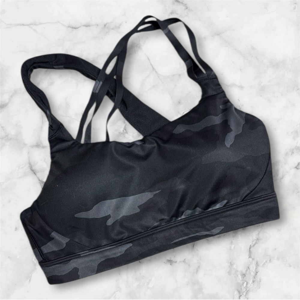 Athleta Black Sports Bra Medium Impact Moisture-Wicking camouflage size small